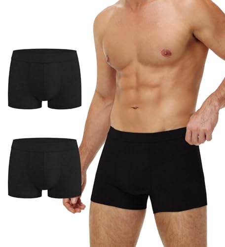 Battewa Incontinence Underwear for Men Washable Briefs Light Absorbent Leak Proof Underwear Urine 50ml Mens Cotton Boxers Pack of 2 BlackXSmall